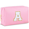 URSKYTOUS Initial Makeup Bag Personalized Preppy Cosmetic Bag Travel Toiletry Bag Waterproof PU Small Makeup Pouch Bag for Purse Birthday Gift Cute Stuff for Teen Girls Women (Pink A)
