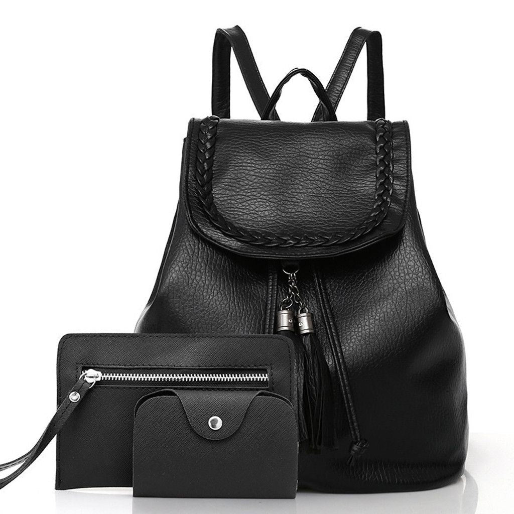 3-Piece Women's Backpack Set with Tassel Design