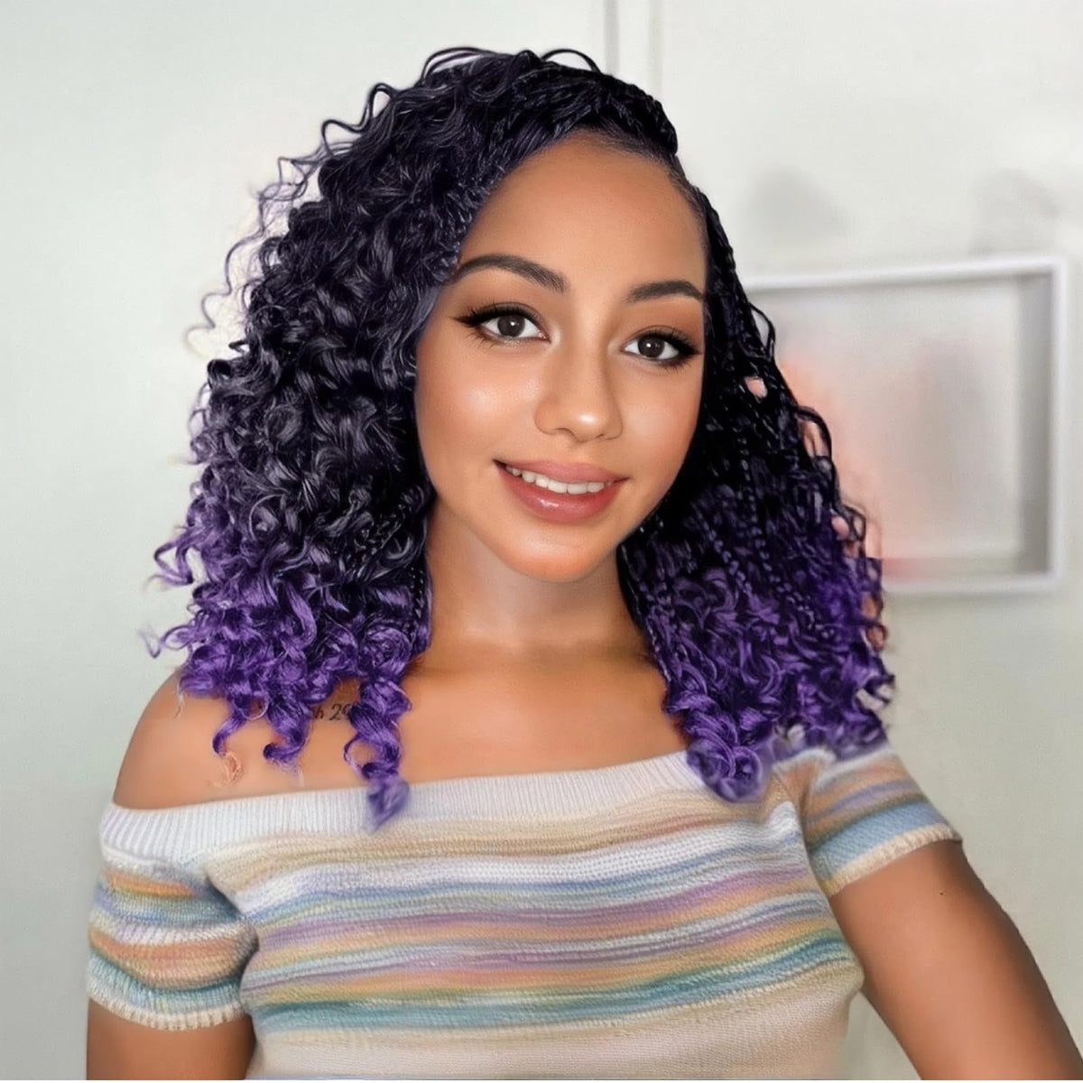 9 Packs Goddess Box Braids Crochet Hair 10Inch Crochet Box Braids Pre Looped Boho Braids Crochet Hair with Curly Ends 3X Crochet Hair for Black Women (1B#)