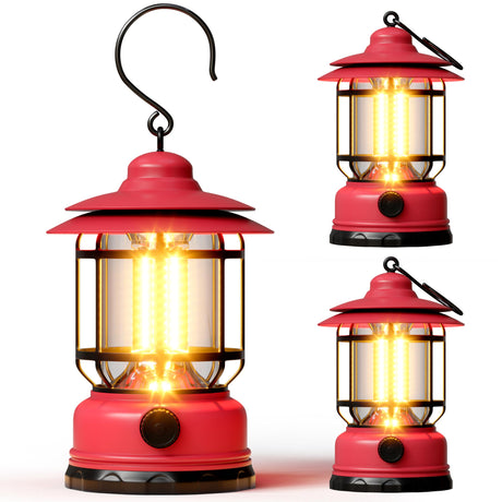 KUNDGLA 3 Pack Battery Powered LED Camping Lanterns Red Battery Waterproof Camping Tent Lights with Stepless Dimming Portable Outdoor Lamp for Camping Hurricane Garden Yard Hiking Power Outage