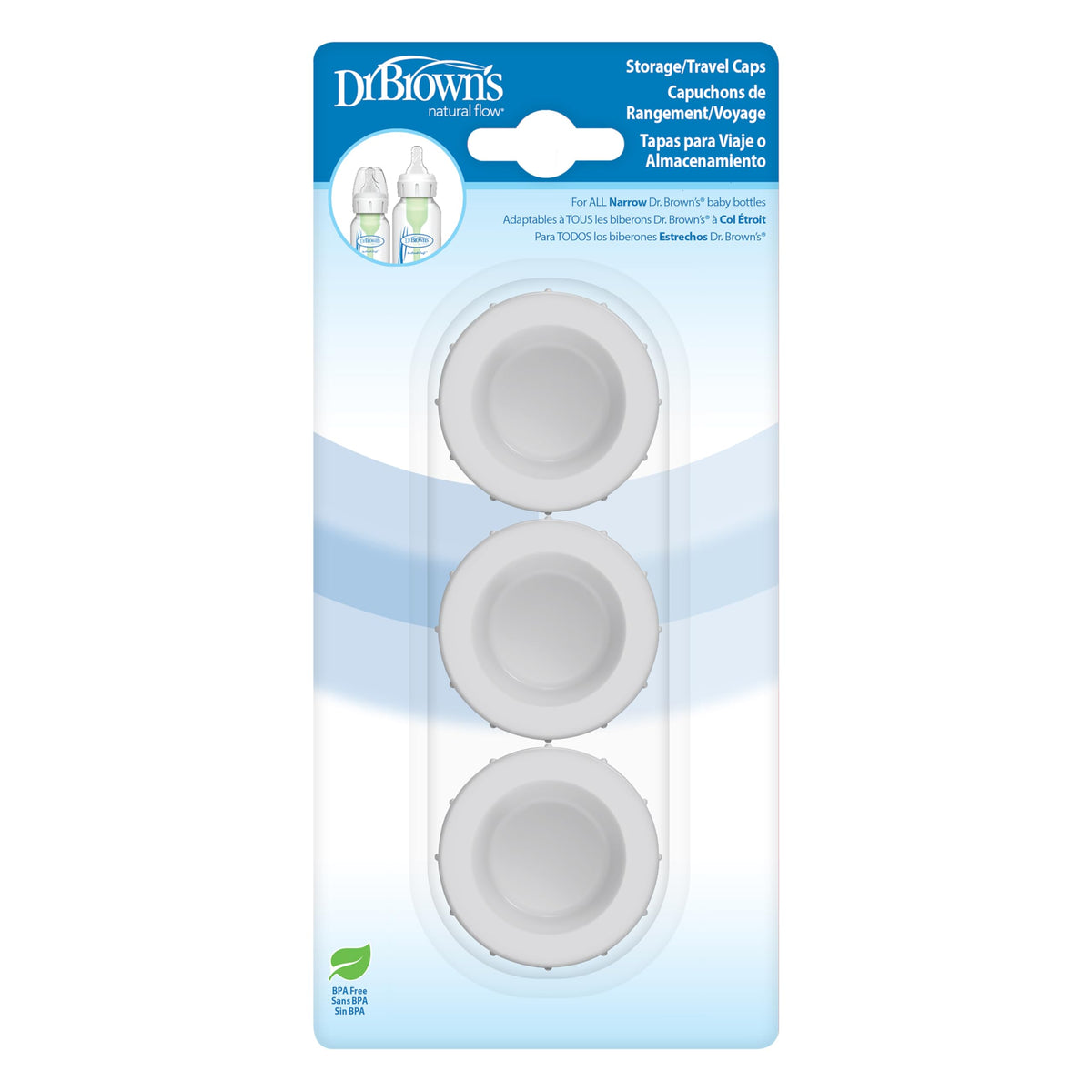 Dr. Browns Travel and Storage Baby Bottle Caps for Natural Flow and Options+ Baby Bottles - 3-Pack - Narrow
