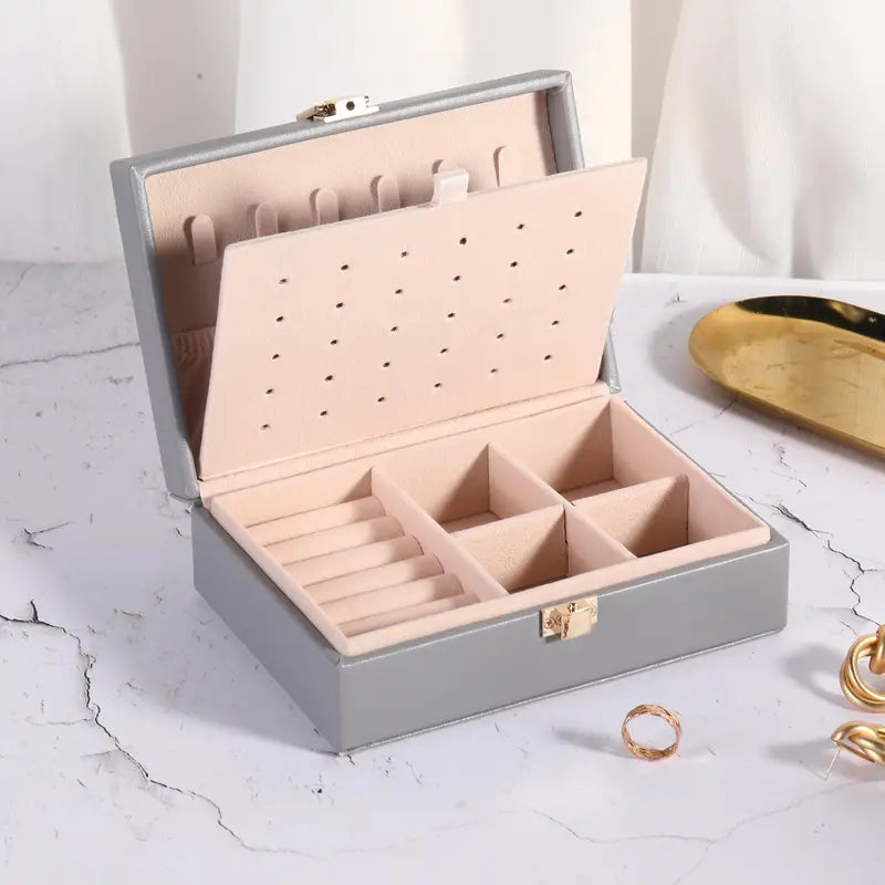 Faux Leather Two-Layer Jewelry Storage Box (1pc)