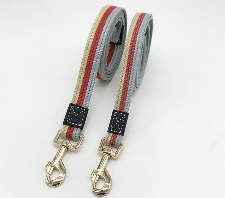 Striped Dog Leash with Safety Rope and Traction Line