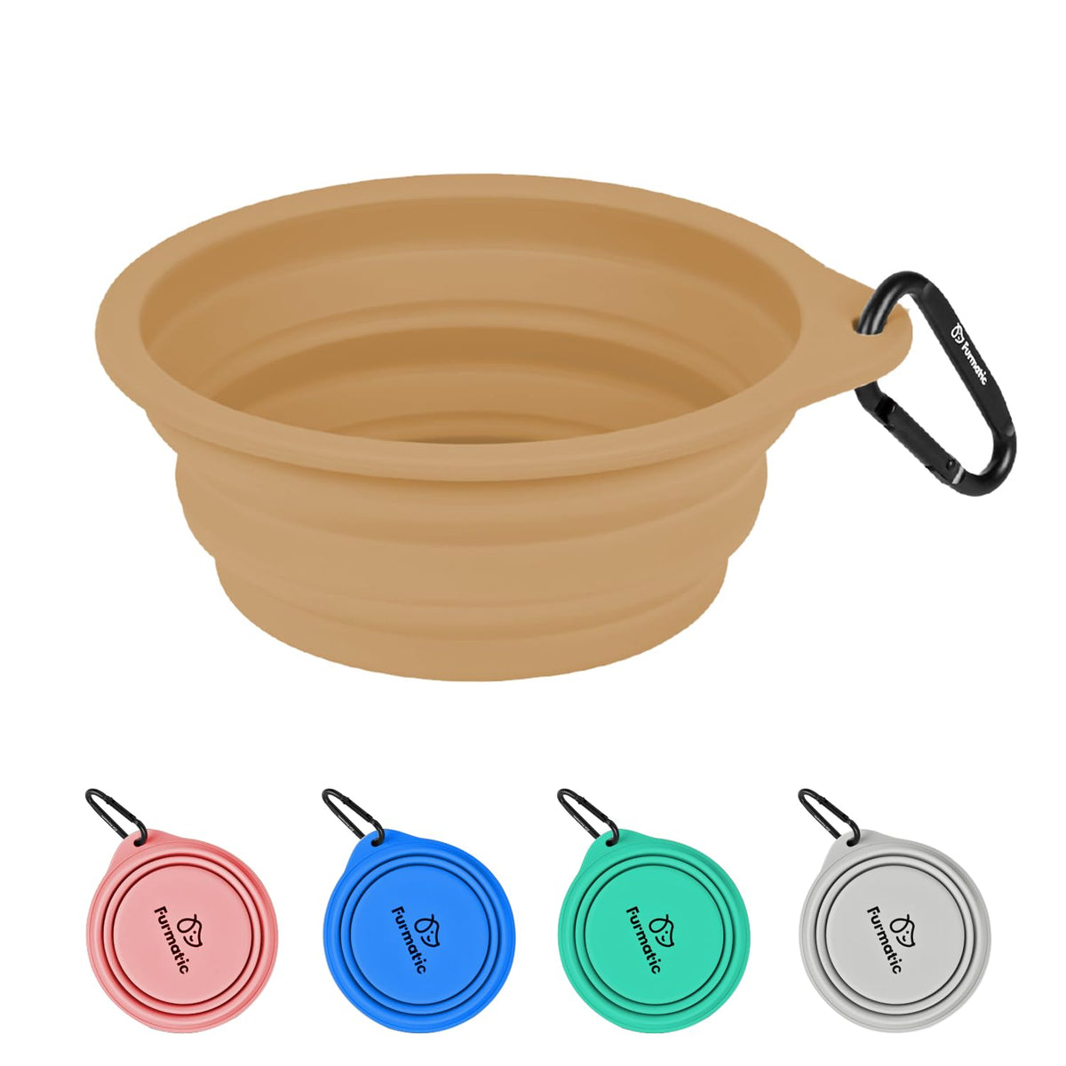 Furmatic Portable Collapsible Dog Bowl Food Grade Silicone Large Capacity Easy to Wash - Ideal for Outdoor Camping and Hiking Suitable for Dogs Cats and Pets (Brown)