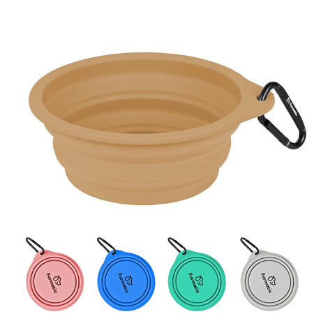 Furmatic Portable Collapsible Dog Bowl Food Grade Silicone Large Capacity Easy to Wash - Ideal for Outdoor Camping and Hiking Suitable for Dogs Cats and Pets (Brown)