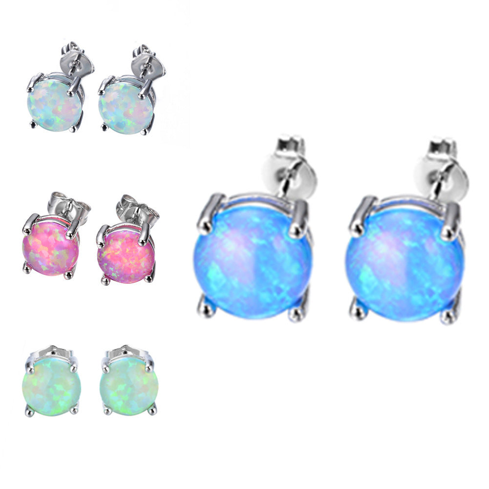 6mm Stylish Opal Earrings with Zirconia Stone Setting