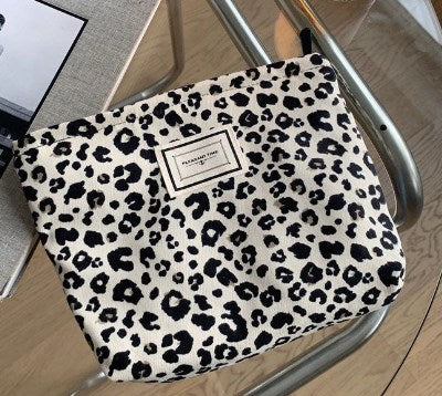 Creamy White Leopard Print Makeup and Clutch Bag