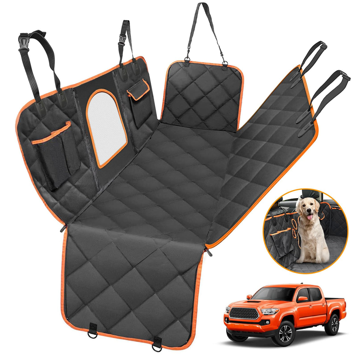 SILIVN Dog Seat Cover for Tundra/Tacoma/Silverado/Nissan Frontier 4-in-1 600D Scratchproof Pet Seat Cover Waterproof Dog Hammock Backseat Protection for Trucks (X-Large (60" W x 64" L))