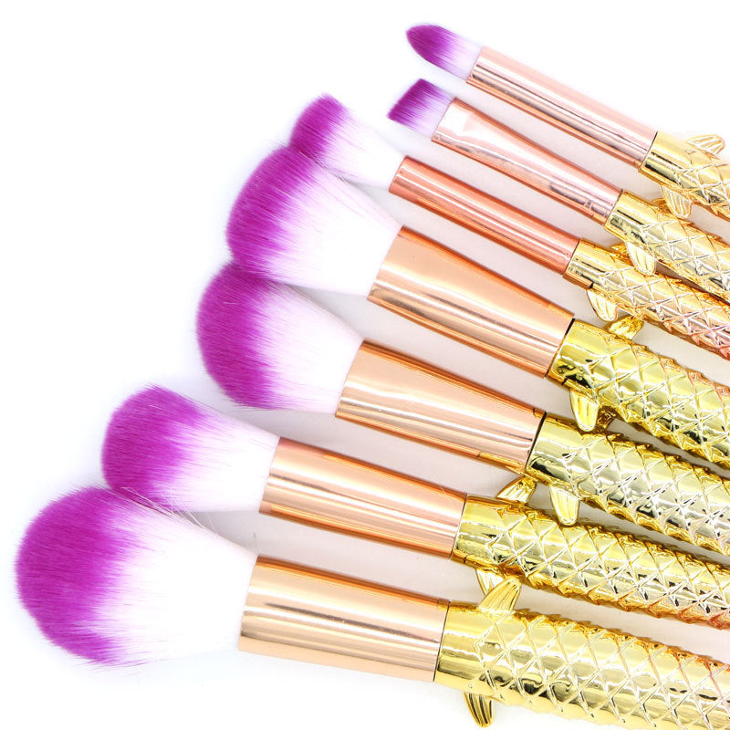 7-Piece Mermaid Makeup Brush Set in Yellow-Green Gradient