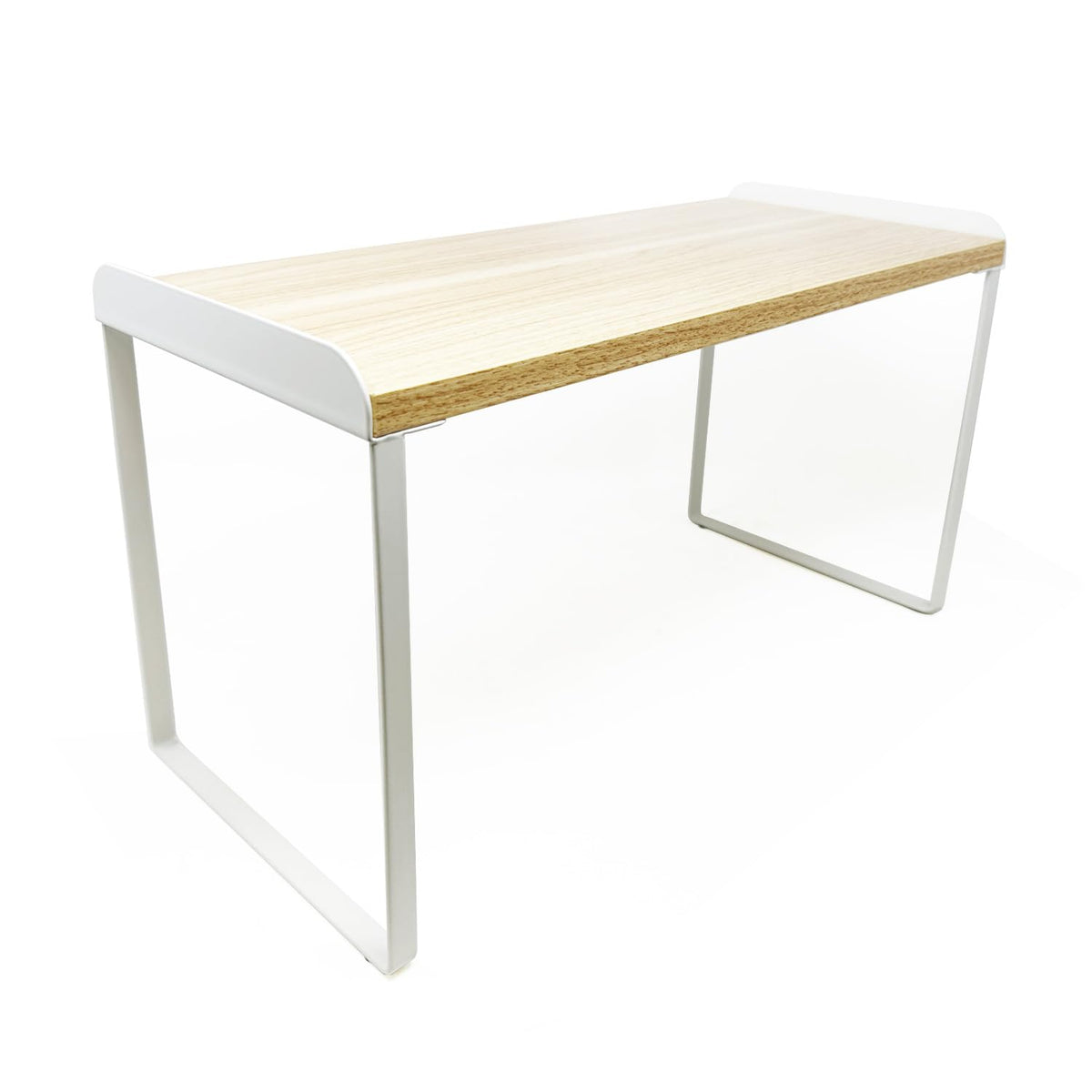 Mitus Shelf Organizer and Storage Tiered Wood Cabinet Rack for The Kitchen Counter Bathroom Counter Pantry Cupboard Office Desk Bookshelf 16" Wide Natural and White (Large)