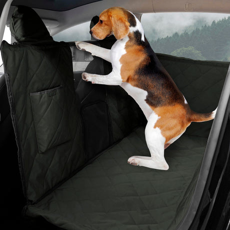 MARKSIGN Dog Car Seat Cover for Tesla Model Y 100% Waterproof Dog Seat Cover for Back Seat with Anti Sagging Glassfiber Tube Dog Hammock for Car with Mesh Window Storage Pockets (Dark green)