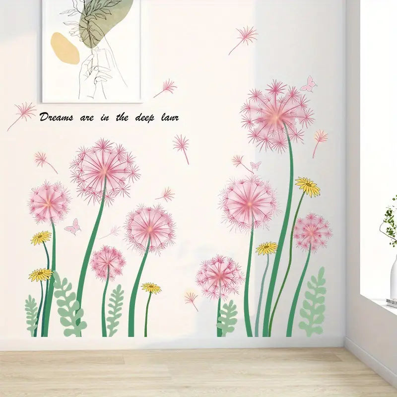 Pink Dandelion Wall Stickers for Home Decoration (2 Sheets)