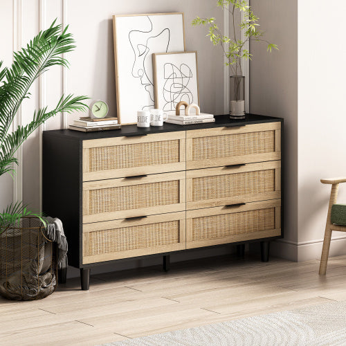 Drawers Rattan Storage Cabinet Rattan Drawer,for Bedroom,Living Room,Black
