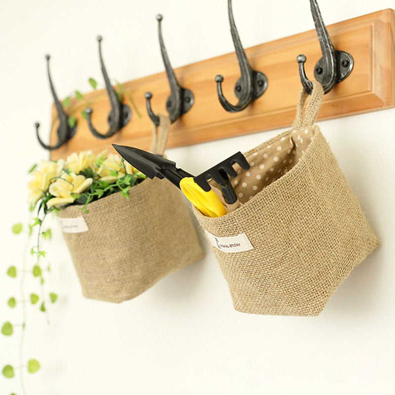 Cotton Linen Flower Pot Hanging Storage Bag