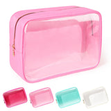 SOIDRAM Large Makeup Bag for Purse Clear Makeup Bag Nylon&PVC Travel Pink Cosmetic Bag Preppy Cosmetic Zipper Pouch Toiletry Organizers Bag Coin Purse for Women
