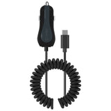 Cellet iPhone 15 Car Charger USB-C (Type-C) Car Charger with Coiled Cable and Extra USB Port Compatible for iPhones Apple iPad Air Mini Pro Samsung Galaxy Google Pixel Smartphones