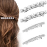 HINZIC 4Pcs Rhinestone Bling Hair Clip Silver Crystal Flower Hair Barrettes Pearl French Metal Wedding Hair Accessories Ponytail Holder Large Hairpins for Women Girls Prom Party