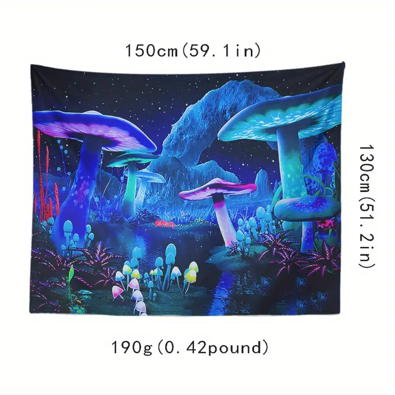 Fluorescent Forest Mushroom Tapestry for Home Decor