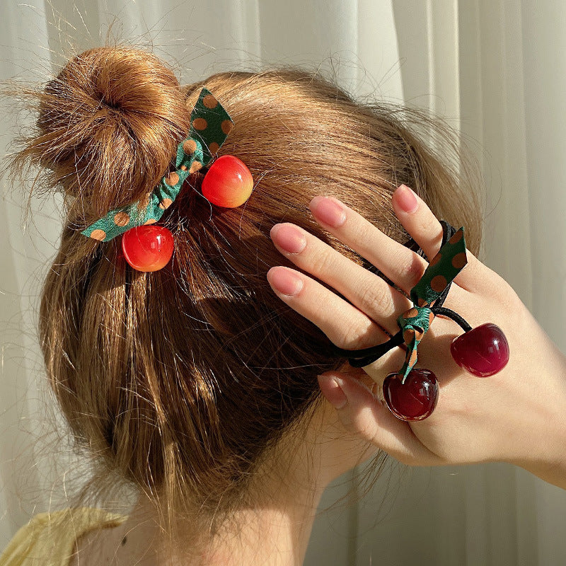 Jelly Cherry Scrunchie Hair Accessories with Streamers