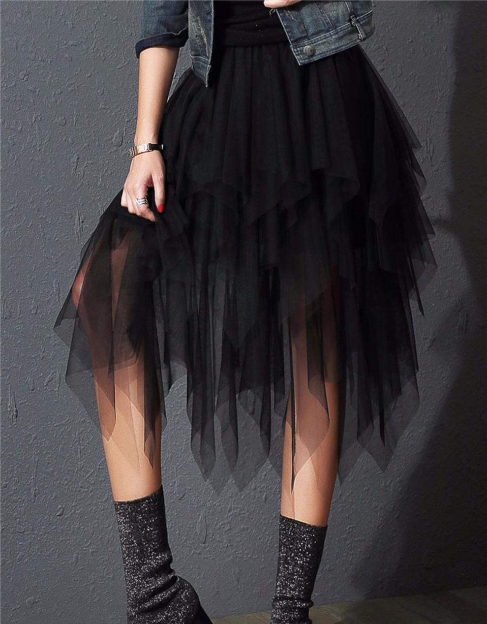 High Waist Irregular Mesh A-Line Puff Skirt for Women