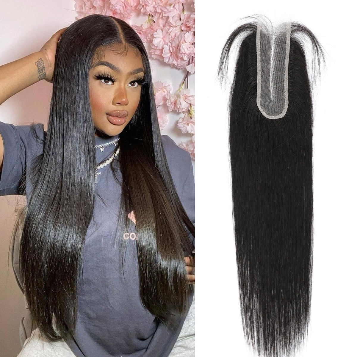 DSEKCAIN 2x6 HD Lace Closure Human Hair Middle Part Deep Parting Transparent HD Lace Closure 2x6 Straight Human Hair Closure 100% Raw Virgin Human Hair Natural Black Color 20 Inch 150% Density