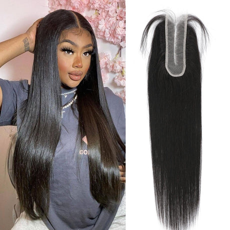DSEKCAIN 2x6 HD Lace Closure Human Hair Middle Part Deep Parting Transparent HD Lace Closure 2x6 Straight Human Hair Closure 100% Raw Virgin Human Hair Natural Black Color 20 Inch 150% Density