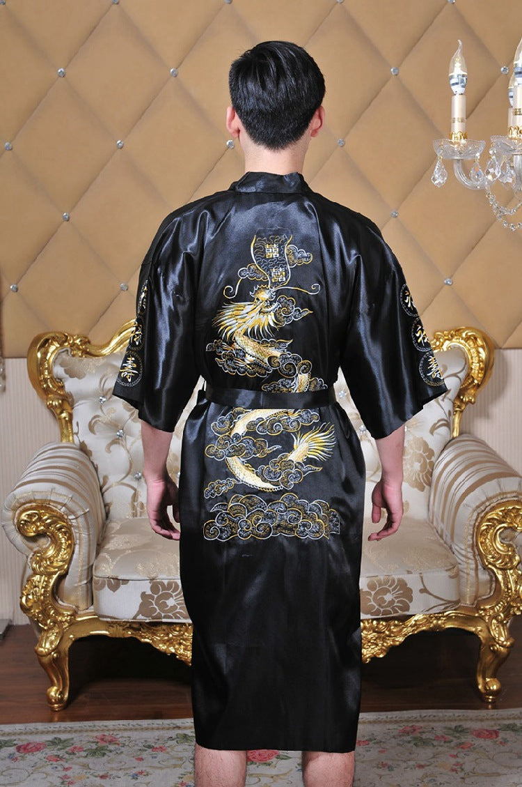 Embroidered Men's Nightgown for Home Wear