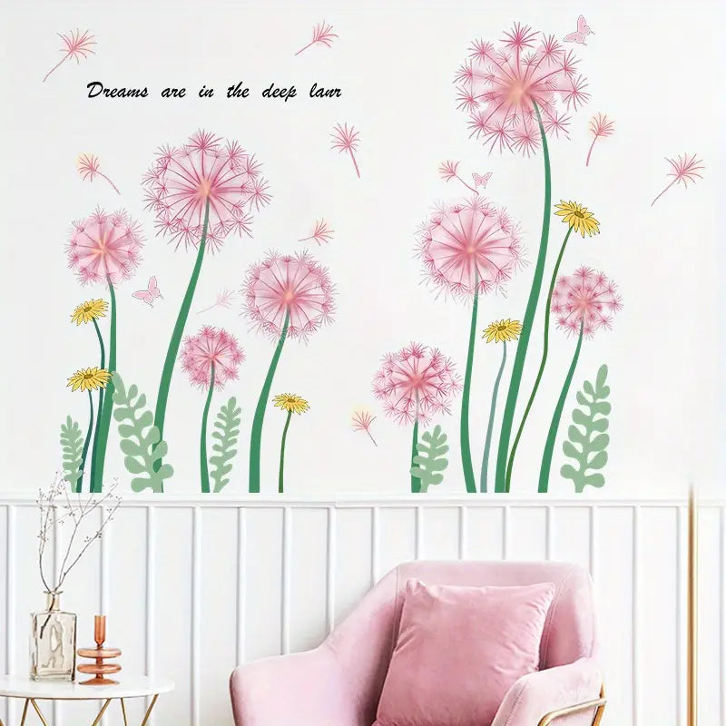 Pink Dandelion Wall Stickers for Home Decoration (2 Sheets)