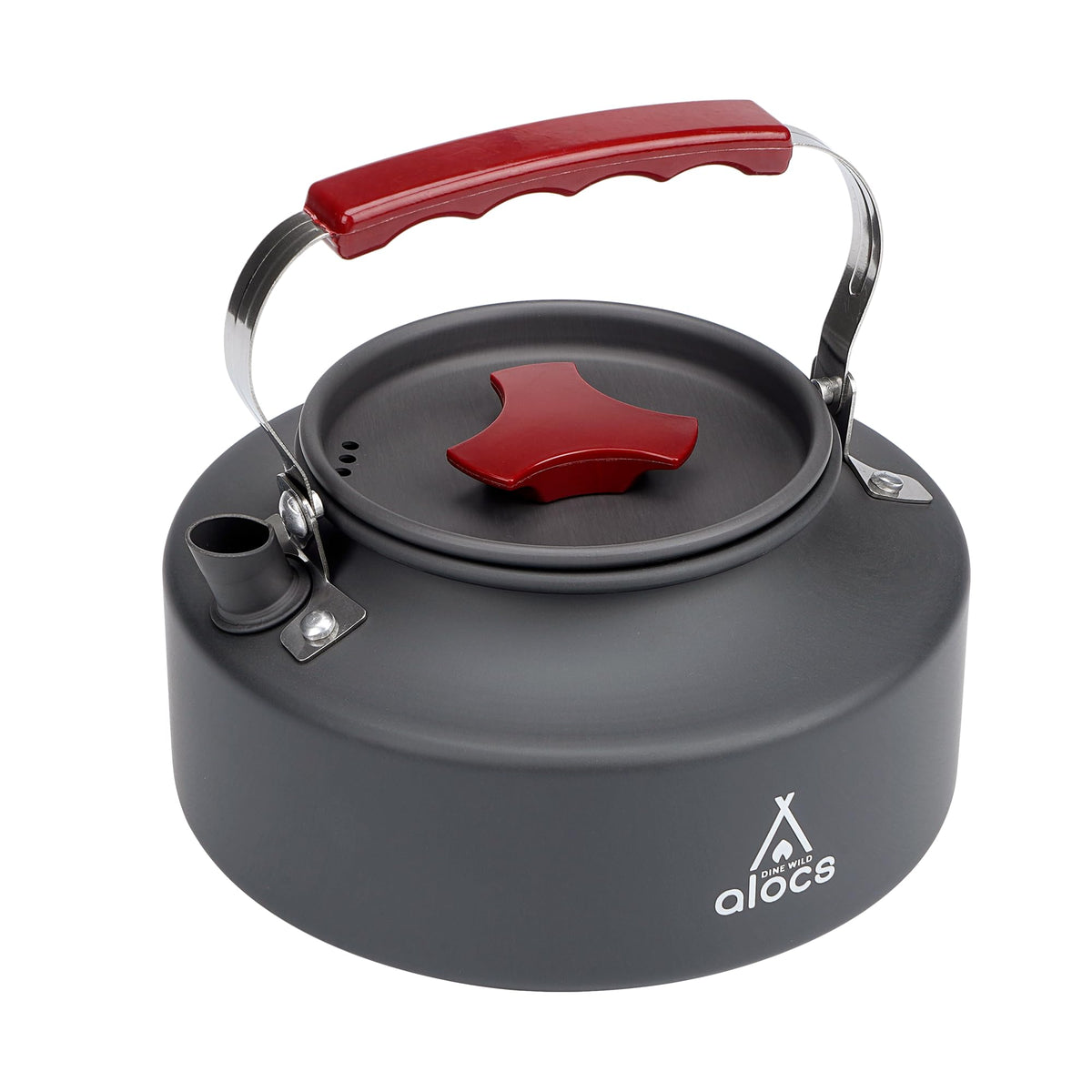 Alocs 1L Kettle Teapot Portable Camping Coffee Pot Hard-Anodized Aluminum Camping Kettle Compact Tea Kettle for Stove Top Outdoor Hiking Camping Picnic and Traveling (Red)