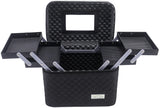Sooyee Makeup Bag Cosmetic Bags with Mirror Makeup Organizer 4 Layer Foldable Tray Open to The SidesMakeup Travel Bag for WomenMakeup Box Train CaseBlack