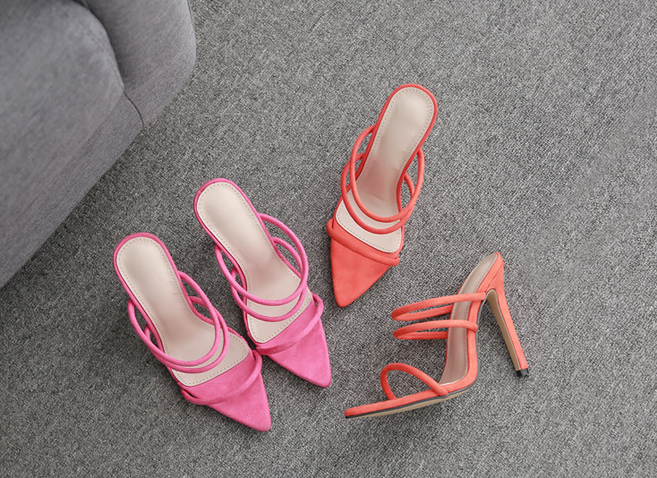 Summer Pointed High Heel Slippers with Thin Straps