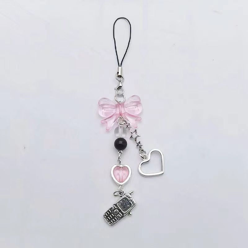Kawaii Heart Bow Phone Chain - Aesthetic Accessory