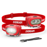 Eveready X200 LED Rechargeable Headlamps (2-Pack) Super Bright IPX4 Water Resistant Head Lights for Running Camping Emergency Outdoors (USB Cable Included)