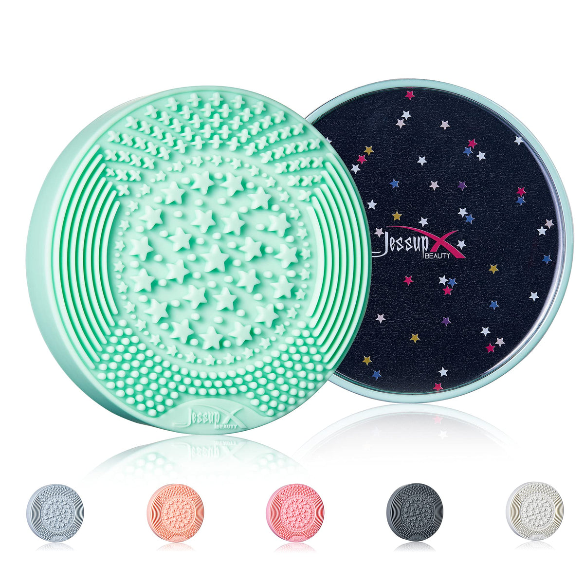 Jessup Makeup Brush Cleaning Mat with Color Removal Sponge 2 in 1 Silicone Makeup Brush Cleaner (Yucca Green)