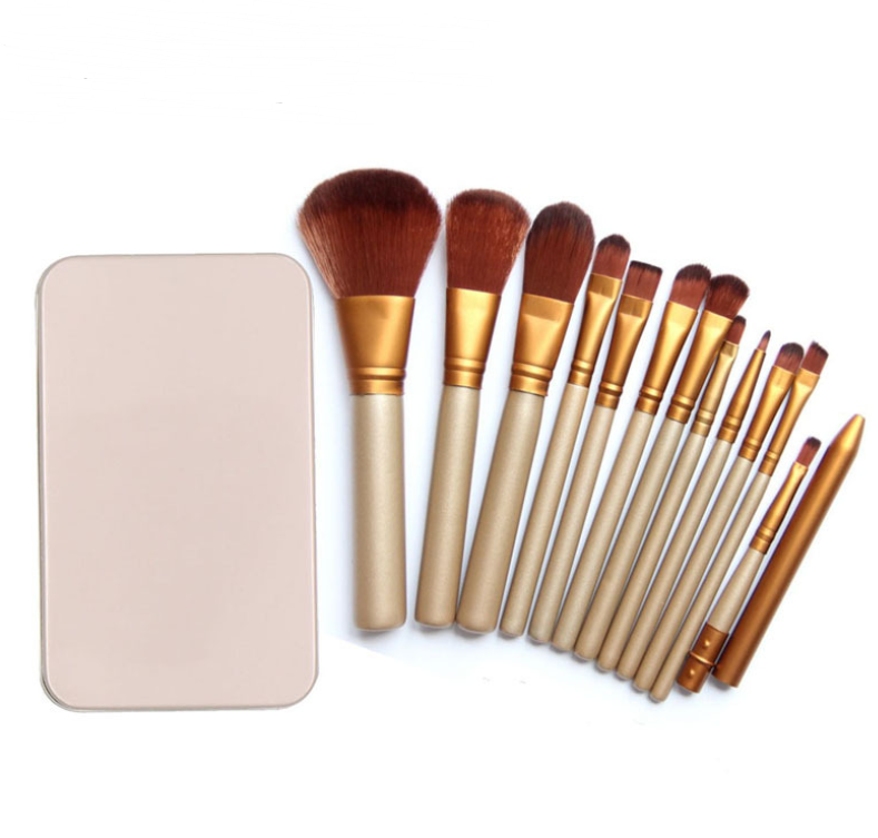 Iron Box Set, 12-Piece Gold Makeup Brush Kit