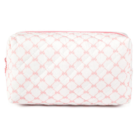 SOIDRAM Floral Makeup Bag Quilted Cosmetic Bag Cute Makeup Pouch Coquette Makeup Bag Aesthetic Travel toiletry bag Organizer Cotton Makeup Brushes Storage Bag for Women (Bow & Chain -M)