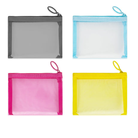 Mini Mesh Pouches(4 Pack) Small Mesh Bags with Zipper Nylon Makeup Pouches Bag Cosmetic Pouch Travel Purse Organizer Insert Diaper Inside Bag Organizers Home Organizing Size See Through Cute Colors