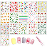 HAIIDOAK 16 Sheets Nail Stickers with Tweezer Self-Adhesive 3D Nail Decals for Women Kids and Little Girls - Manicure Accessories Set for Stylish Nails