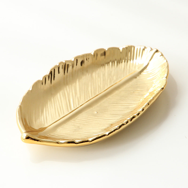 Ceramic Jewelry Tray with Gold Leaf Design (Home Decor)