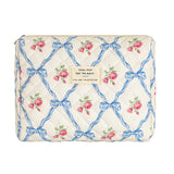uekeboag Quilted Cotton Makeup BagCoquette Quilted Toiletry Bag for Women and GirlsFloral Coquette PouchCute Kawaii Travel Cosmetic Bags(Blue Bows)