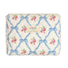 uekeboag Quilted Cotton Makeup BagCoquette Quilted Toiletry Bag for Women and GirlsFloral Coquette PouchCute Kawaii Travel Cosmetic Bags(Blue Bows)