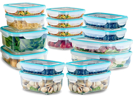 32 Airtight Food Storage Containers set Freezer Safe BPA-Free Leakproof and Microwave/Dishwasher Safe Plastic Pantry Kitchen and Meal Prep Containers Ideal for Lunch Leftovers and Kitchen Storage