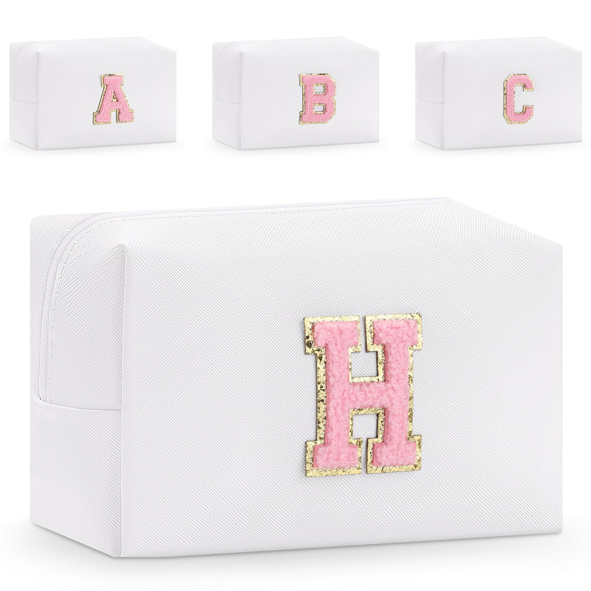 Etercycle Small Personalized Initial Letter Makeup Bag for Women Cute Waterproof PU Leather Cosmetic Bag Travel Makeup Bag Makeup Pouch Toiletry Pouch Organizer with Zipper (H White)