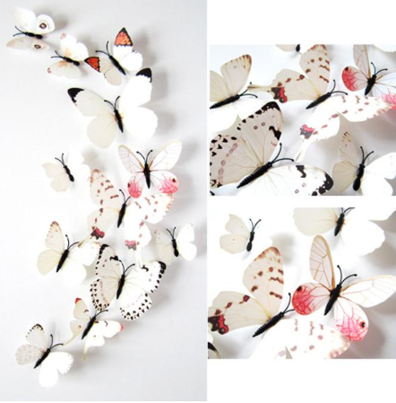 3D Realistic Butterfly Set of 12 Home Decor (White)