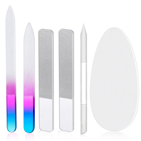 6 Pcs Glass Nail File and Nail Shiner Set Includes 2 Manicure Pedicure Glass Nail File 1 Cuticle Trimmer 2 Nano Finger Nail File 1 Nano Foot Scrubber Callus Remover Foot Care Pedicure (Rose Red)