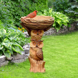 Owl Design Free Standing Bird Bath and Feeder Tray