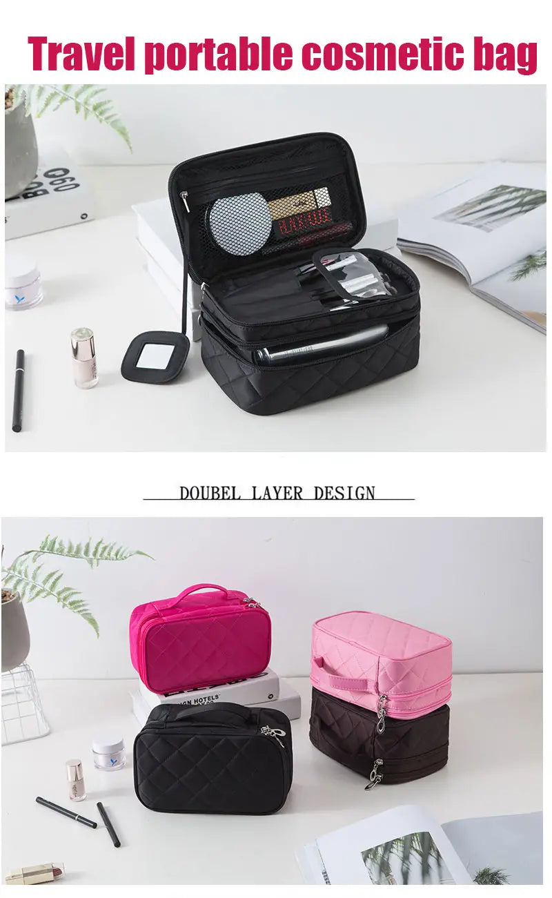 Double Layer Cosmetic Bag for Travel and Makeup Storage