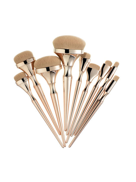 9-Piece Gold Plated Makeup Brush Set for Professionals