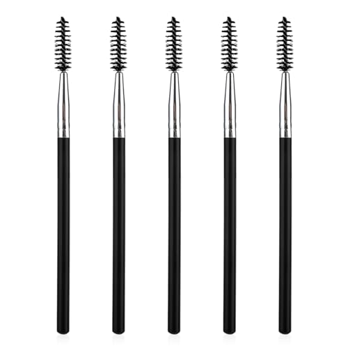 Andibro 5 Pcs Reusable Eyelash Eyebrow Spoolie Brush Mascara Brush Wands Long Handle Lash Brush Applicators Portable Eyelash Brush Makeup Lash Spoolies Set for Lash Extensions