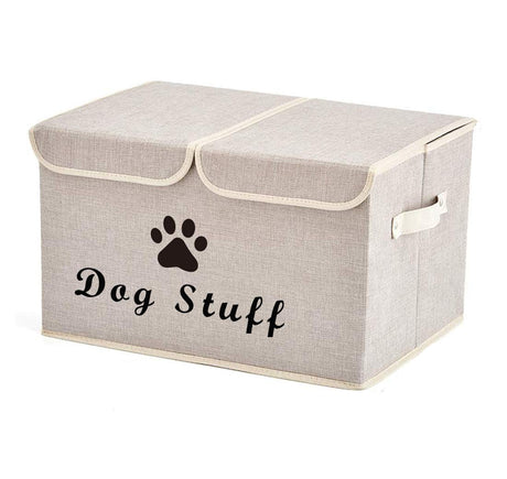 Geyecete Large Storage Boxes - Large Linen Fabric Foldable Storage Cubes Bin Box Containers with Lid and Handles for Dog Apparel & Accessories Dog Coats Dog Toys Dog Clothing(Beige)